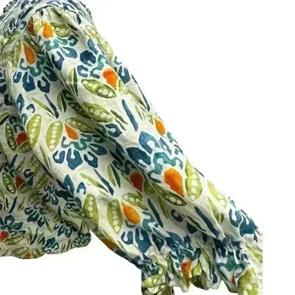 Rachel Roy colorful linen top puff 3/4sleeve square neck line slight crop size S - Picture 5 of 10